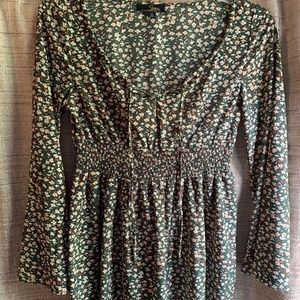 Suzanne Betro  Floral Top with Long Flare Sleeves